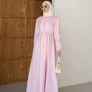 Nakış Detaylı Elbise Pembe