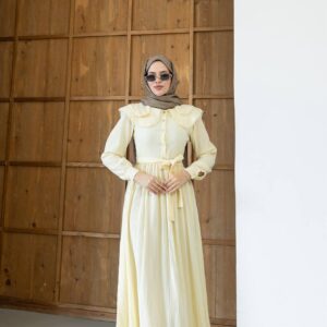 Kuşaklı Maxi Elbise Sarı