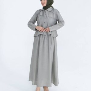 Etekli Takım Gri Düğmeli