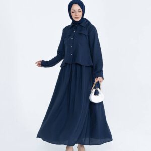 Etekli Takım Lacivert Düğmeli