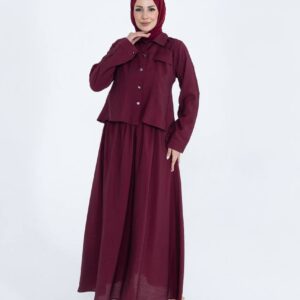 Etekli Takım Bordo Düğmeli